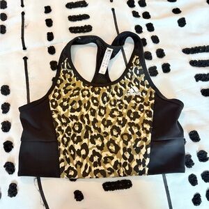 Adidas Women's Black and Gold Leopard Sports Bra